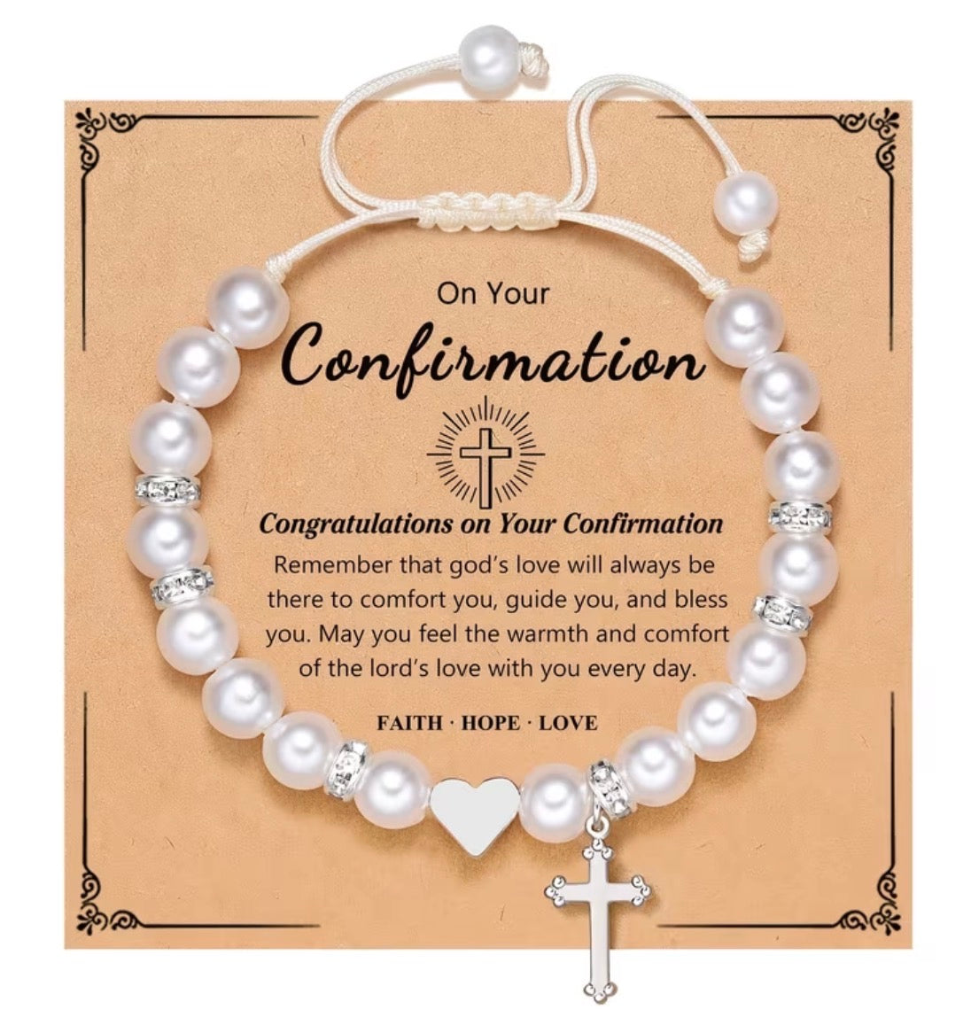 Girls Confirmation Pearl Adjustable Bracelet