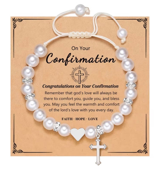 Girls Confirmation Pearl Adjustable Bracelet