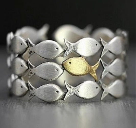 Vintage Wide Band Adjustable Fish Ring