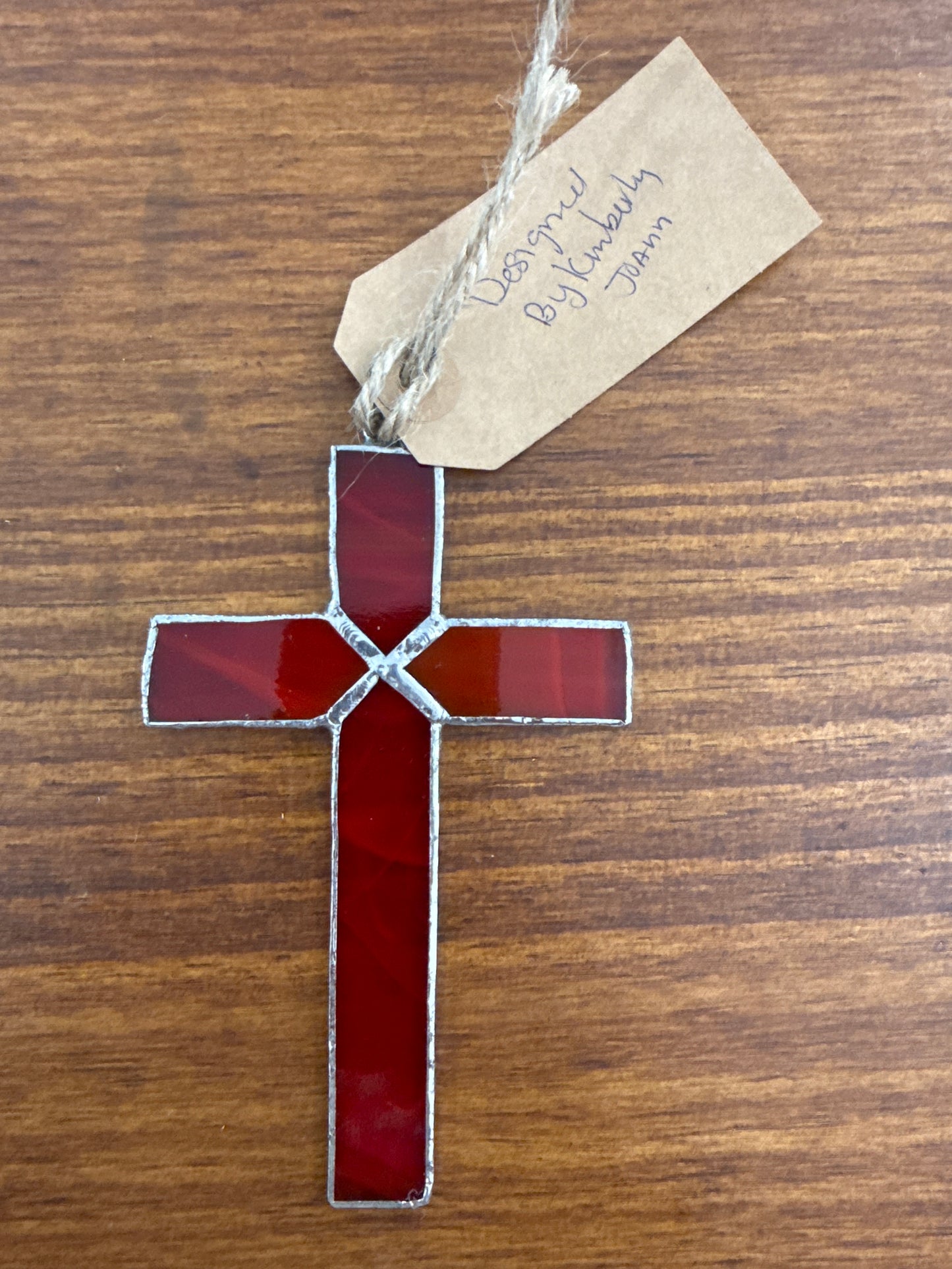 Kimberly Joann Custom Made Red Stain Glass Cross Decor