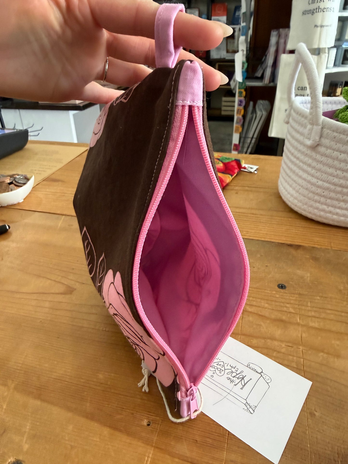 The Hope Chest Brown And Pink Rose Accessory Bag