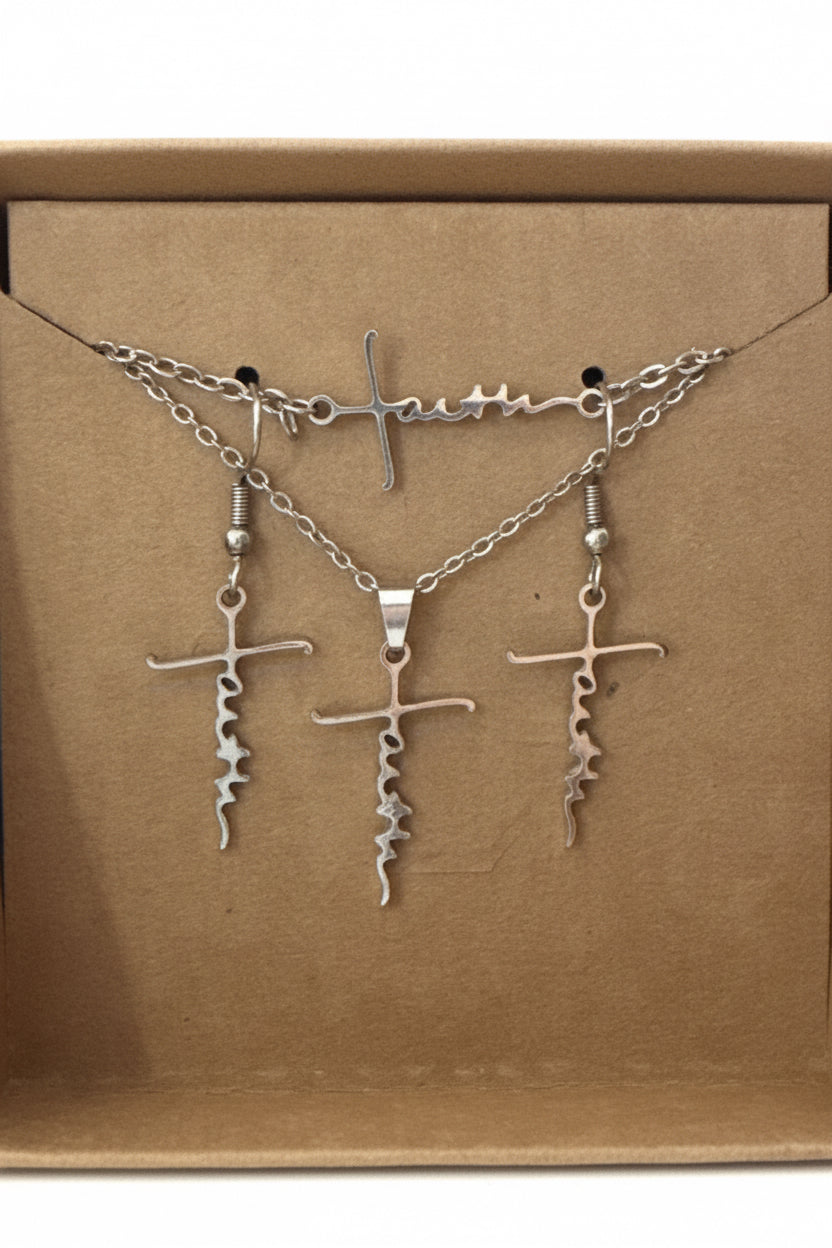 Faith Cross Stainless Steel Jewelry Set