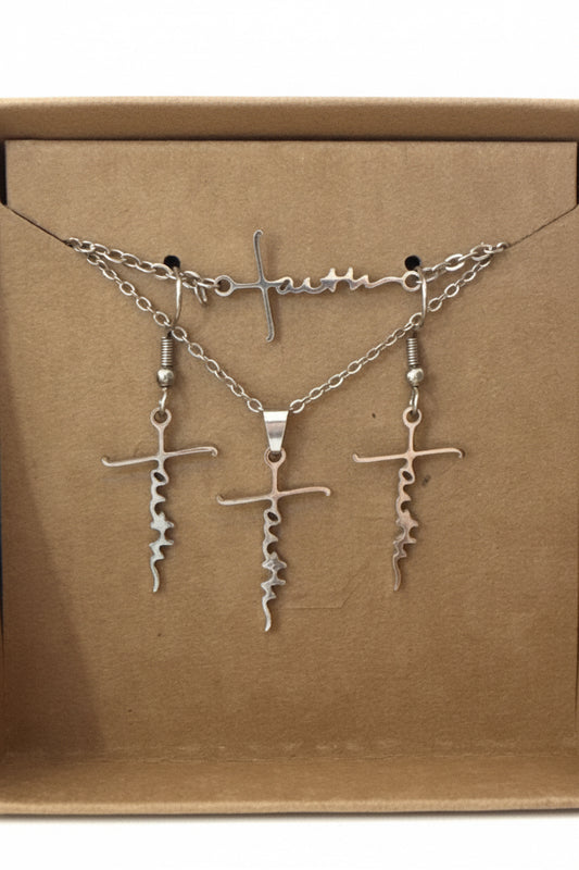Faith Cross Stainless Steel Jewelry Set