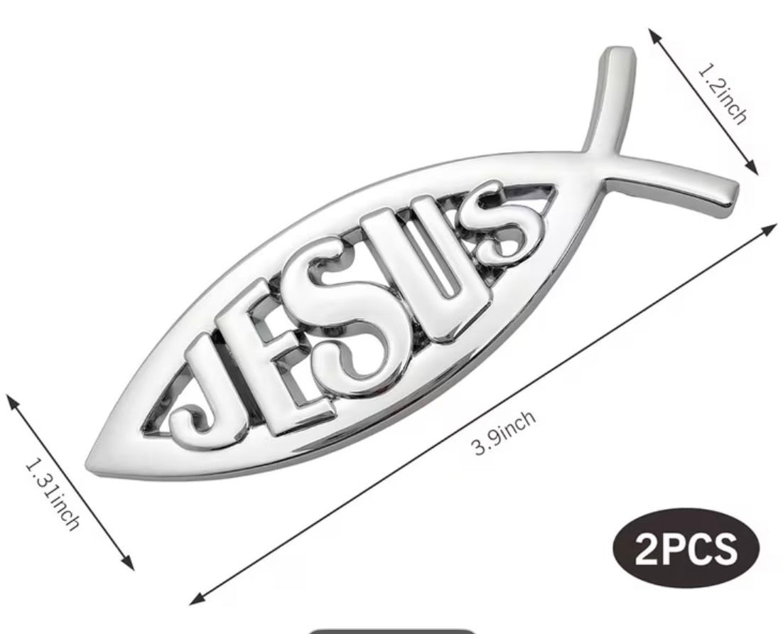 Metal Jesus Fish and Cross Decal for Car