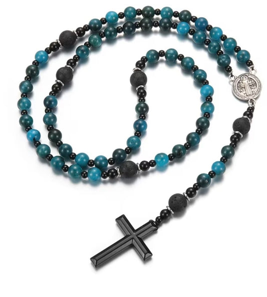 Blue Beaded Cross Pendant Rosary