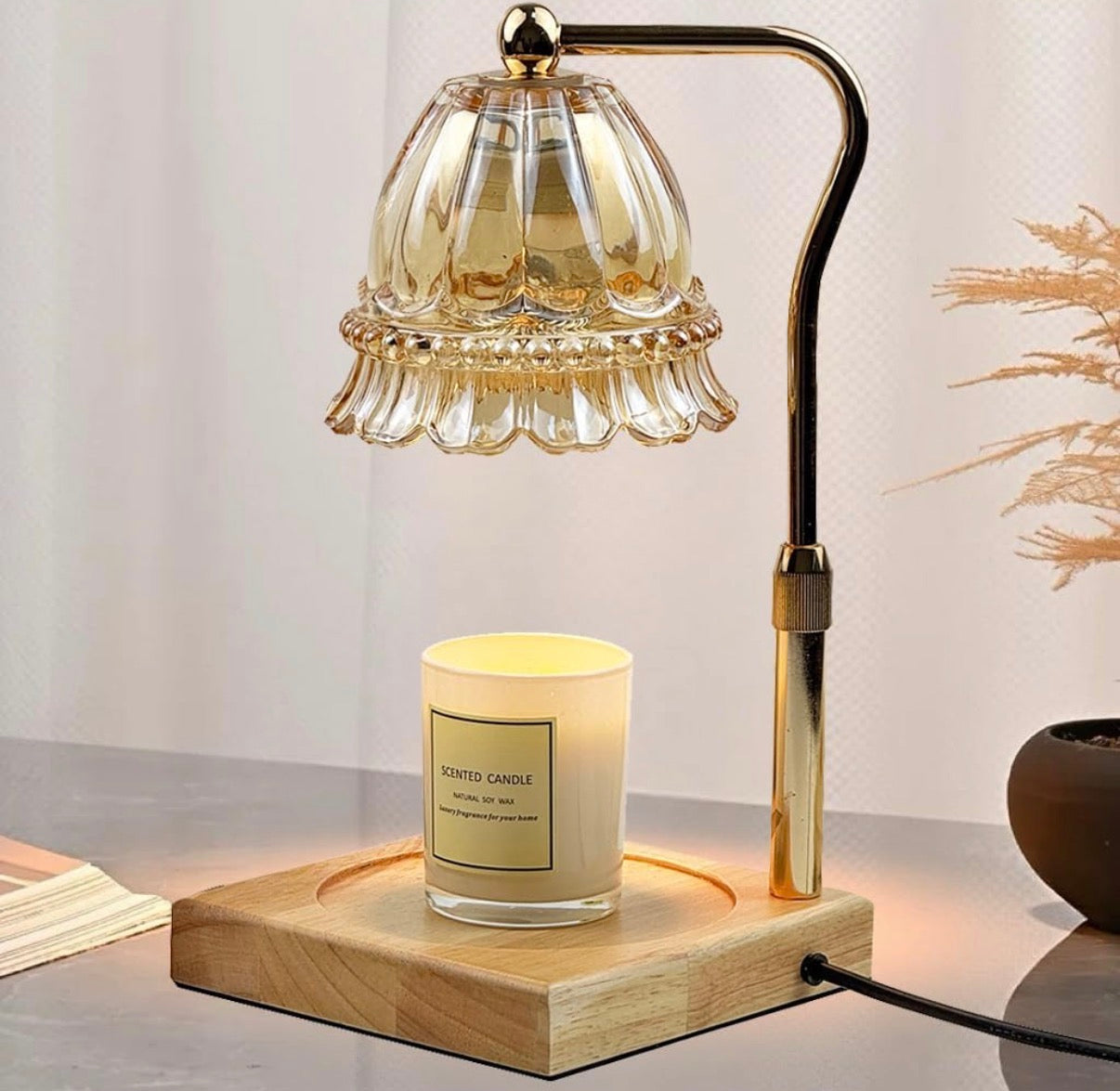 Gold Candle Warmer Lamp with Dimmable Timer