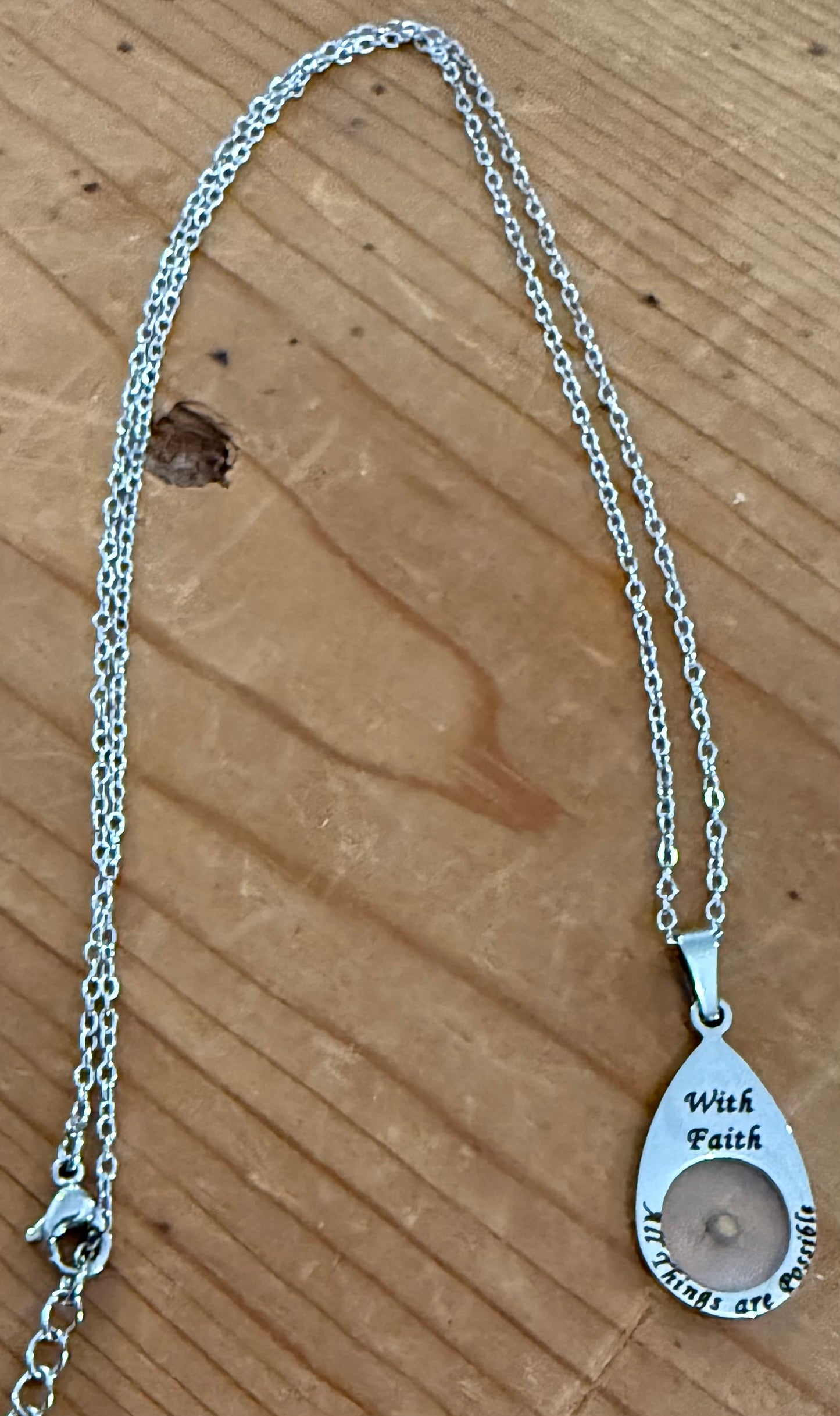 Elegant Teardrop Pendant Mustard Seed and Cross Accent Necklace