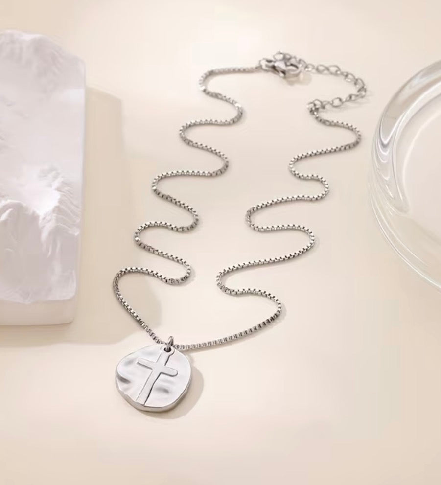 Stamped Cross Stainless Steel Necklace