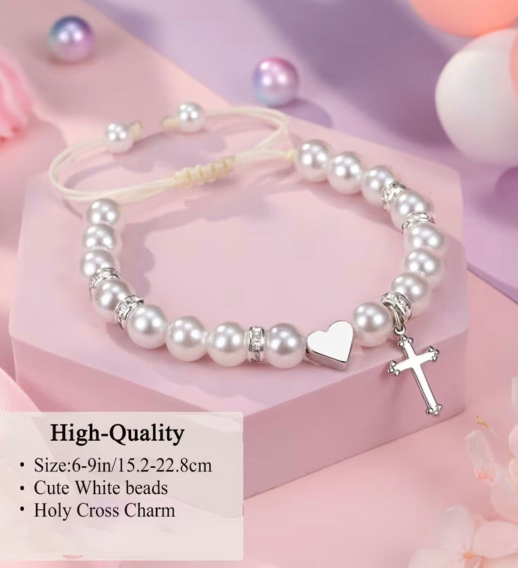 Girls Confirmation Pearl Adjustable Bracelet