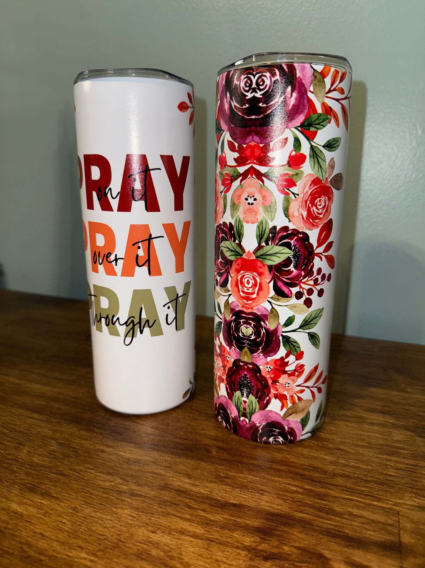 “Pray, Pray, Pray” Floral Cross Stainless Steel Tumbler