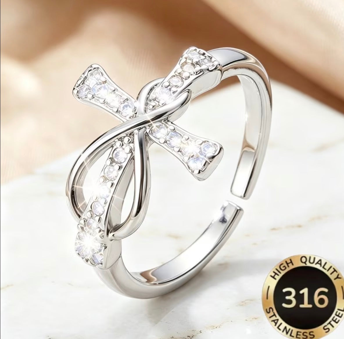Stunning Adjustable Infinity Cross Ring