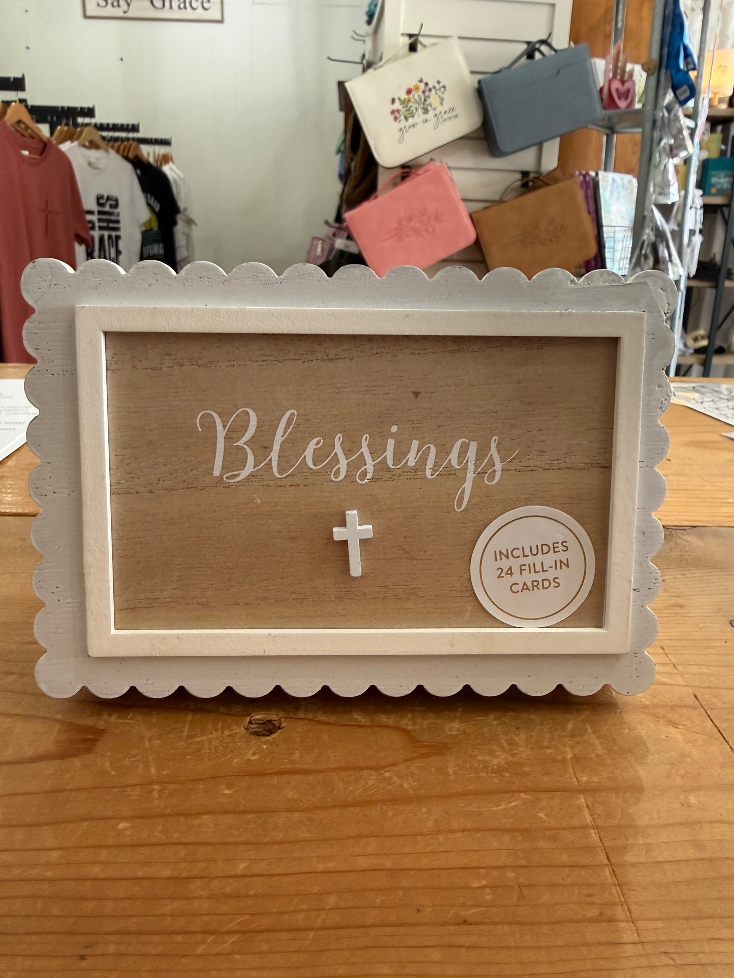 Beautiful Wooden “Blessings” Box with 24 Prayer Cards