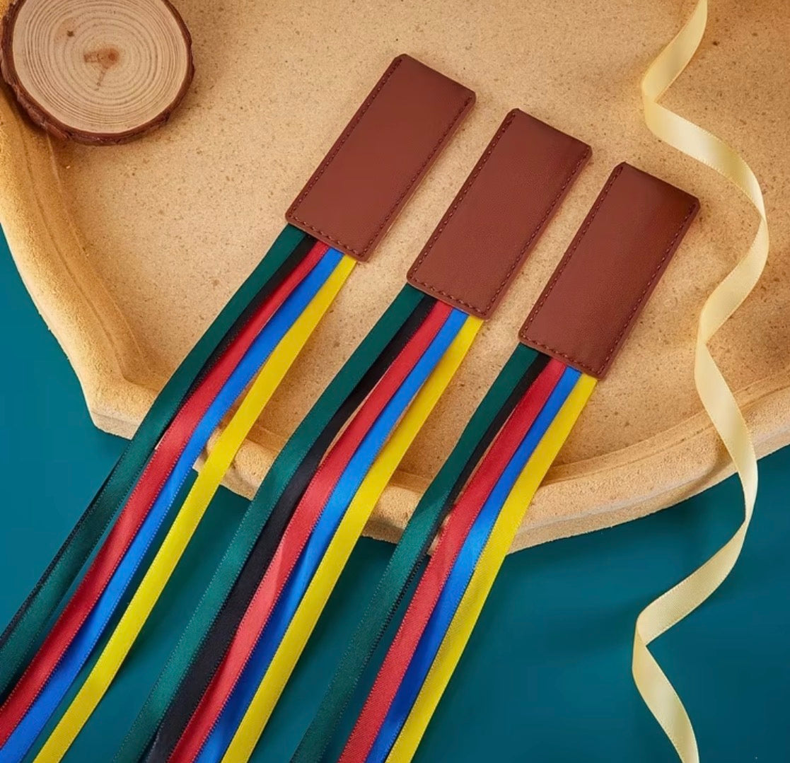 Leather Bookmark with Colored Ribbons