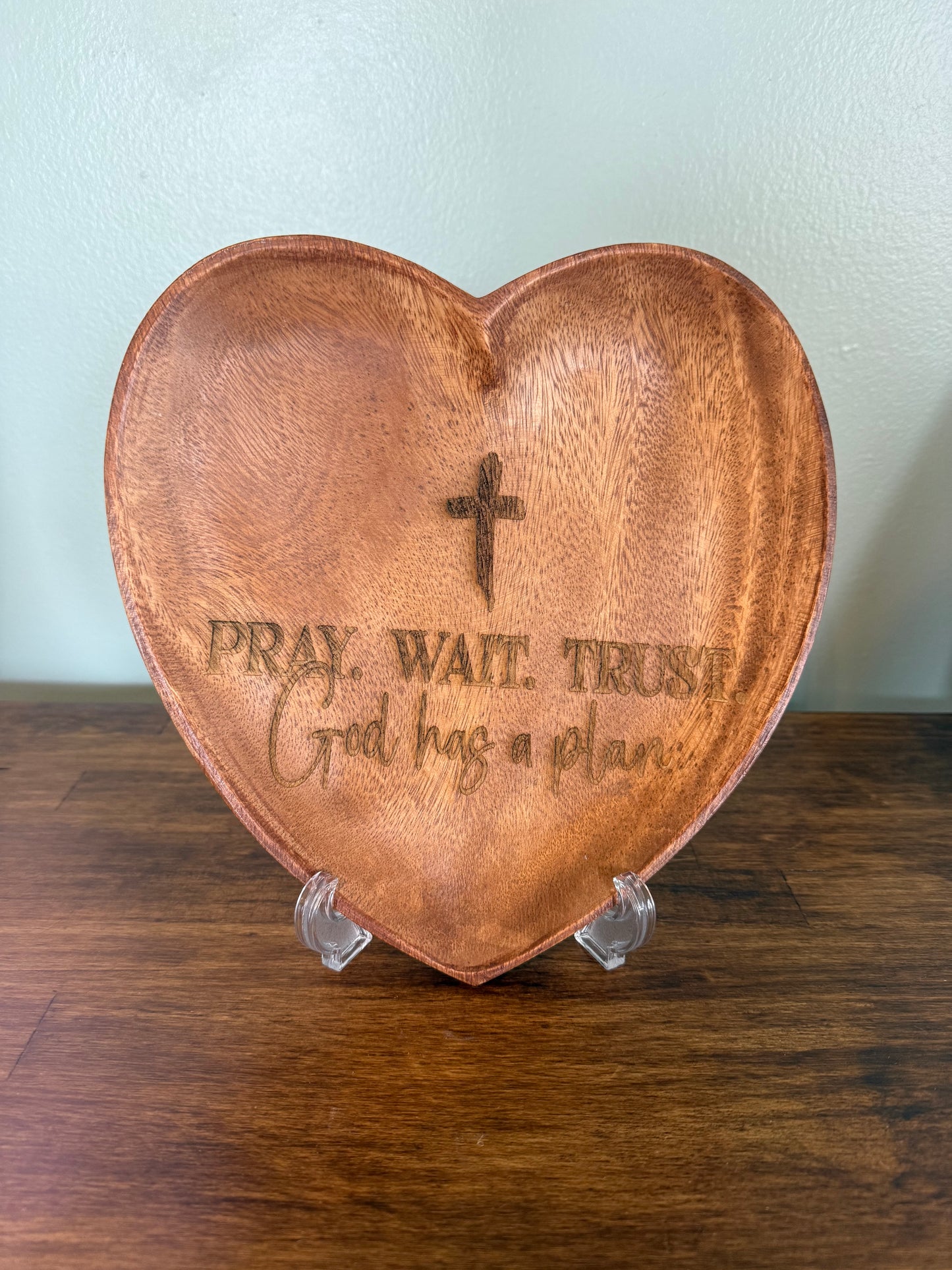 “God has a plan” Acacia Wood Heart Bowl