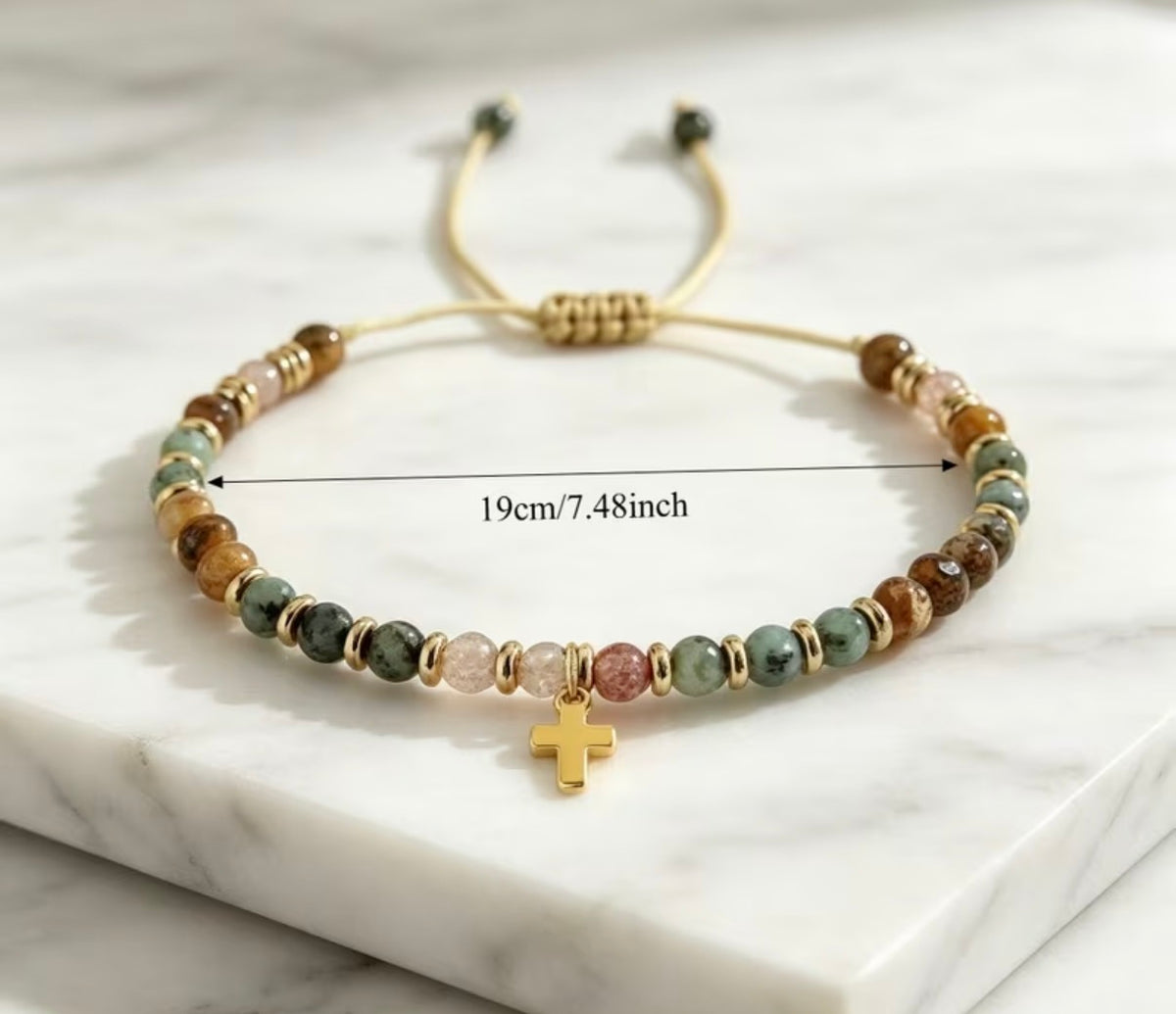 Retro Bohemian Natural Stone Cross Bracelet