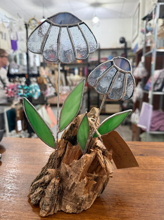 Kimberly Joann Stained Glass Log and Flower Decor