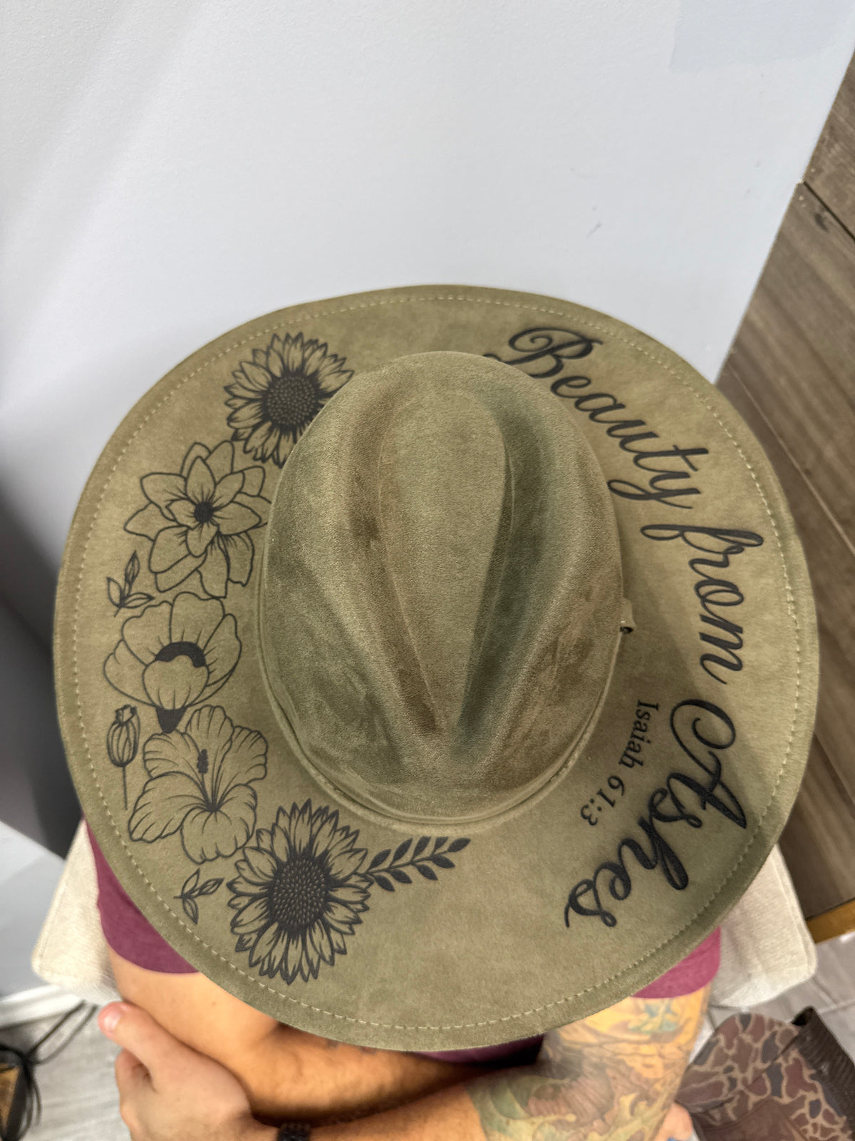 Women’s Custom Engraved Floral Isaiah 61:3 Western Hat