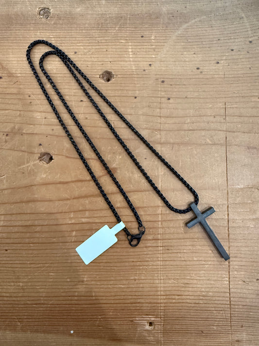 Simple Stainless Steel Box Chain Cross Necklace