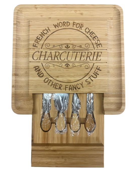 Custom Engraved Bamboo Charcuterie Board with Knife Set