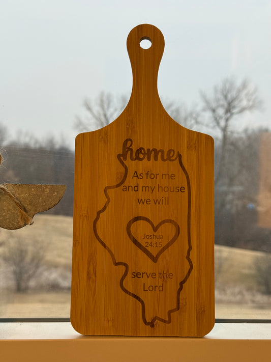 Home. Faith. Illinois. Custom Engraved Cutting Board