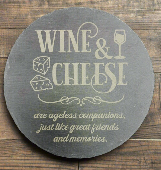 Wine and Cheese Slate Cheese Board with 4 Slate Markers