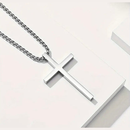Men’s Titanium Steel Box Chain Cross Necklace