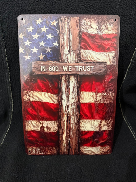 Metal American Flag Cross Sign