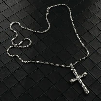 Men’s Vintage Rope Style Stainless Steel Cross Necklace