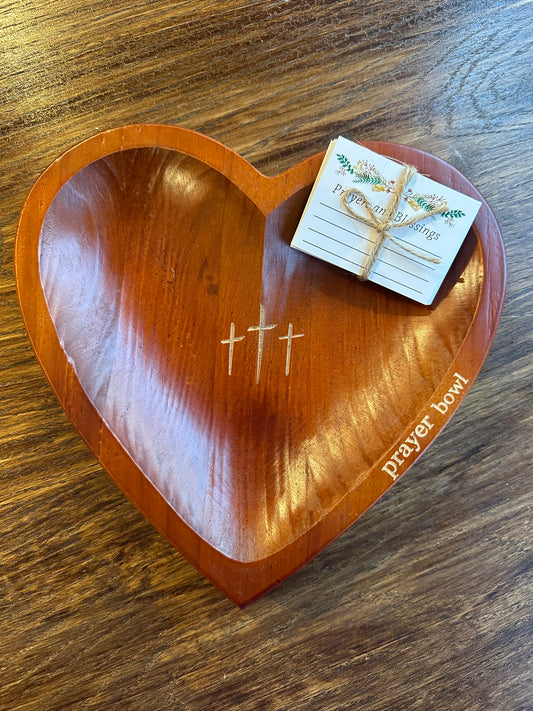 Wooden Heart Shaped Prayer Bowl with Prayer Cards
