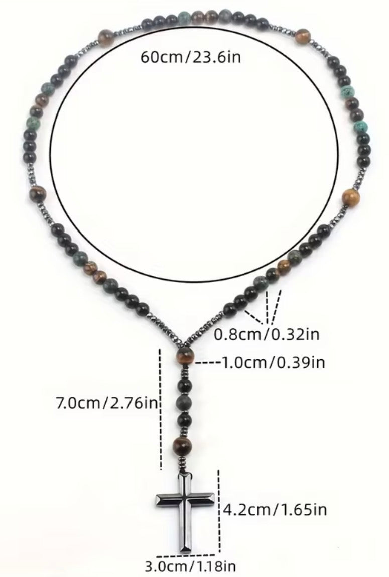 Tiger’s Eye African Beads Cross Pendant Rosary