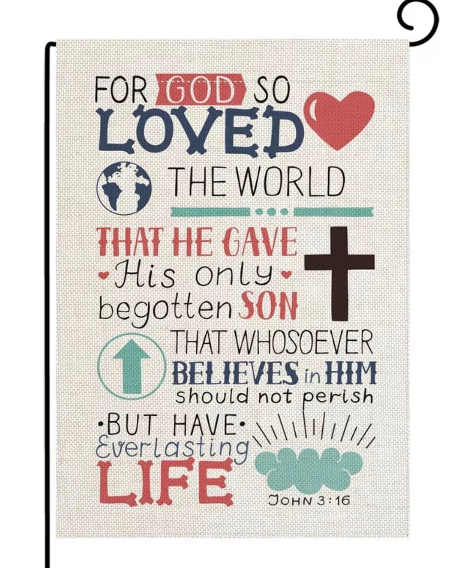 John 3:16 Canvas Garden Flag and Stand