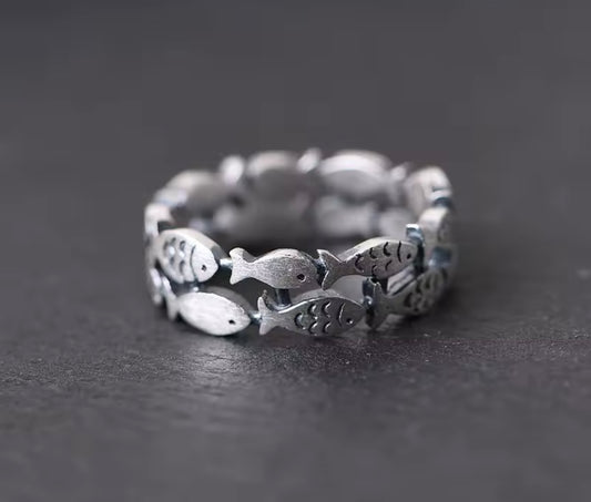 Sterling Silver Double Layer Fish Ring