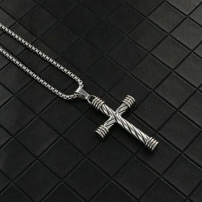 Men’s Vintage Rope Style Stainless Steel Cross Necklace