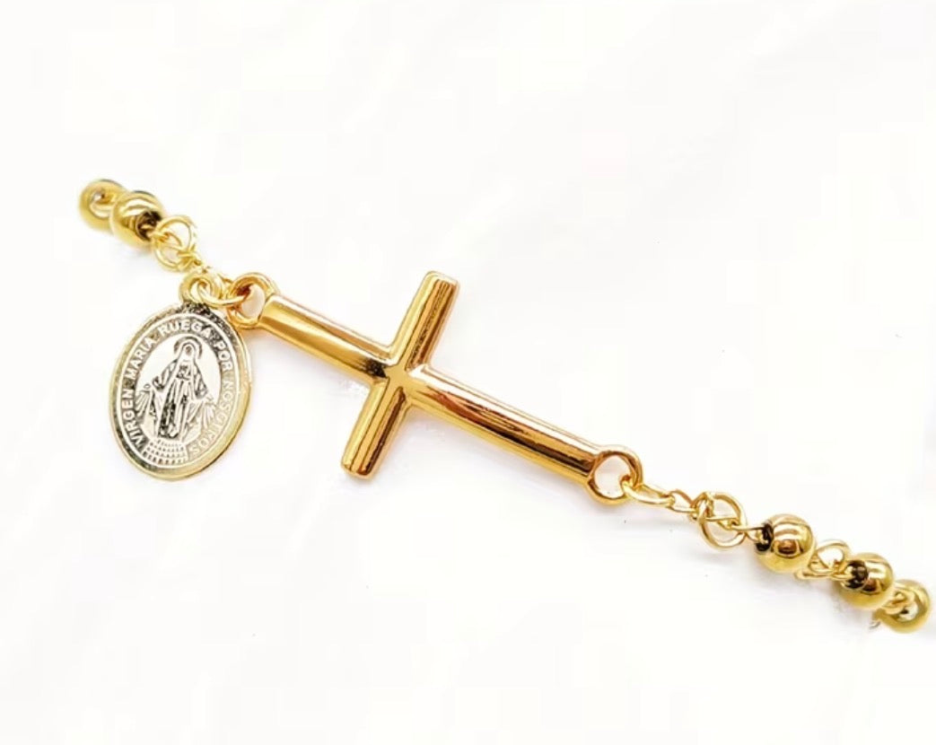 Stainless Steel Cross Rosary Bracelet