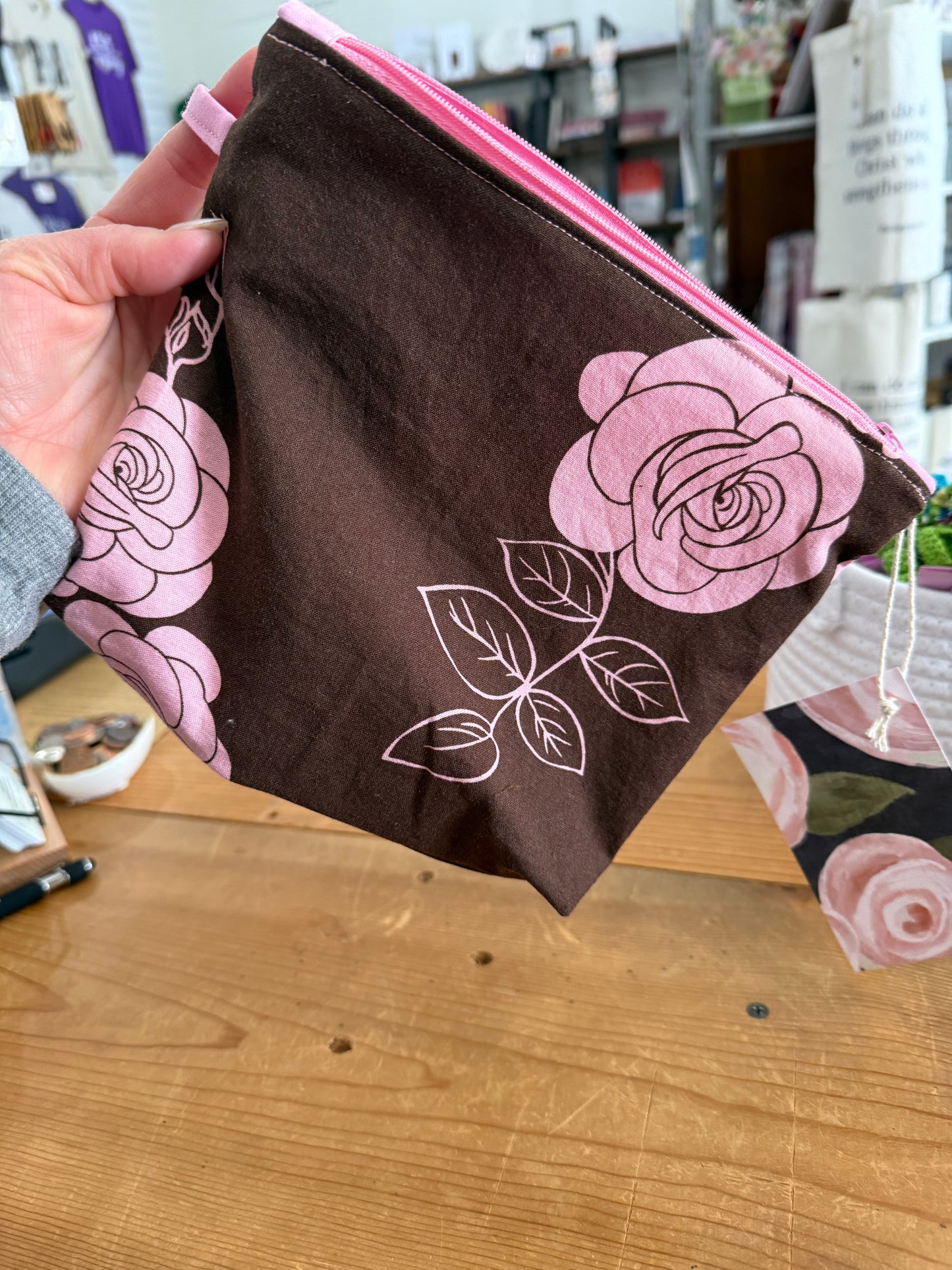 The Hope Chest Brown And Pink Rose Accessory Bag