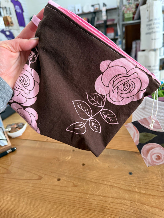 The Hope Chest Brown And Pink Rose Accessory Bag