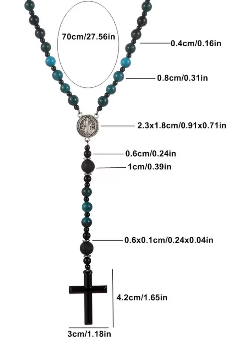Blue Beaded Cross Pendant Rosary