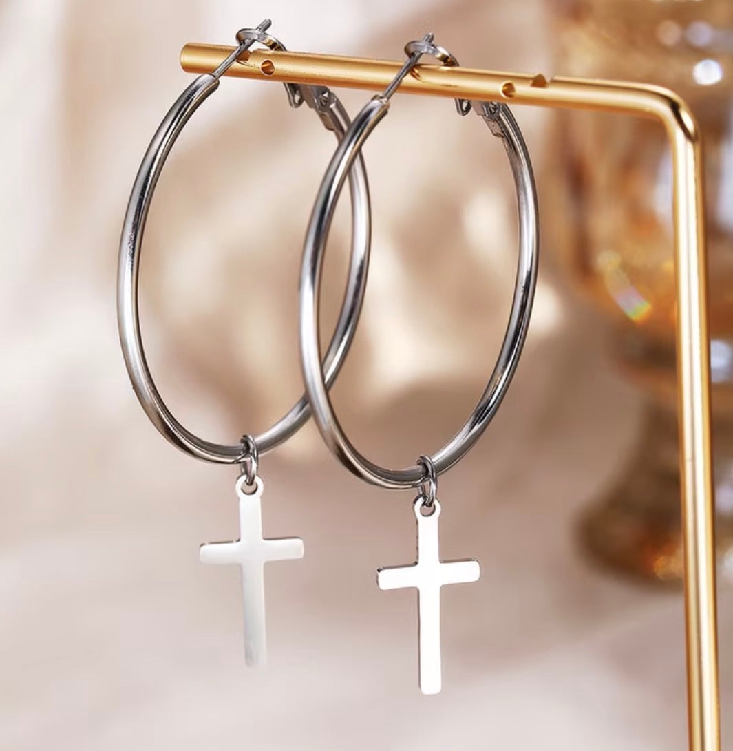 Cross Hoop Earrings