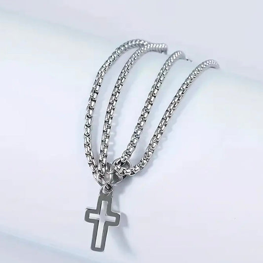 Stainless Steel Double Layer Box Chain Cross Bracelet