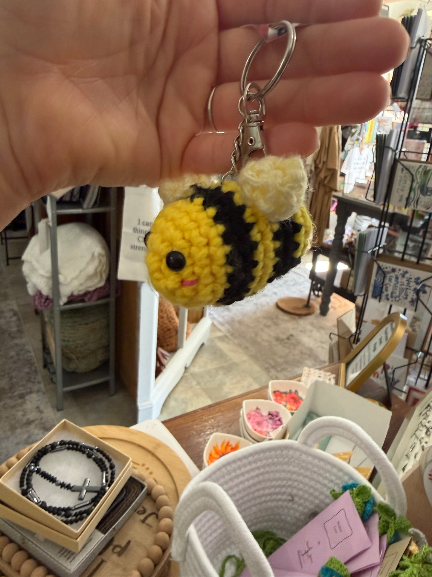 Three Sisters Shenanigans Hand Crocheted Bumble Bee Keychain
