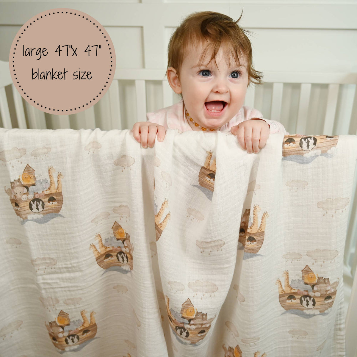 Baby Muslin Noah's Ark Swaddle Blanket 47x47