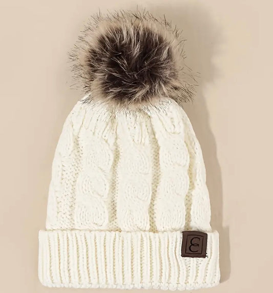 Ribbed Knit Beanie With Pom Pom