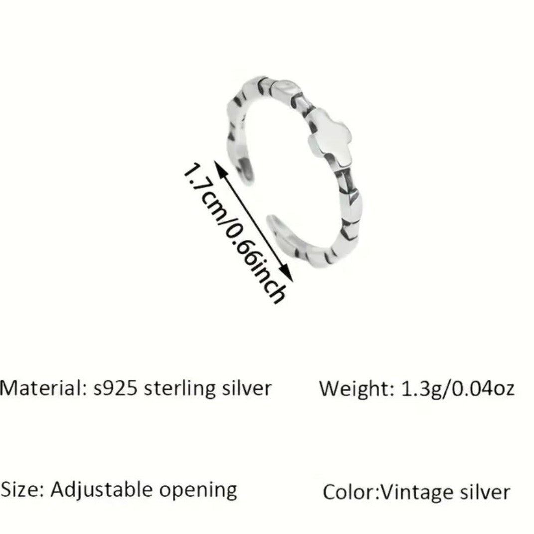 Vintage Sterling Silver Adjustable Cross Ring