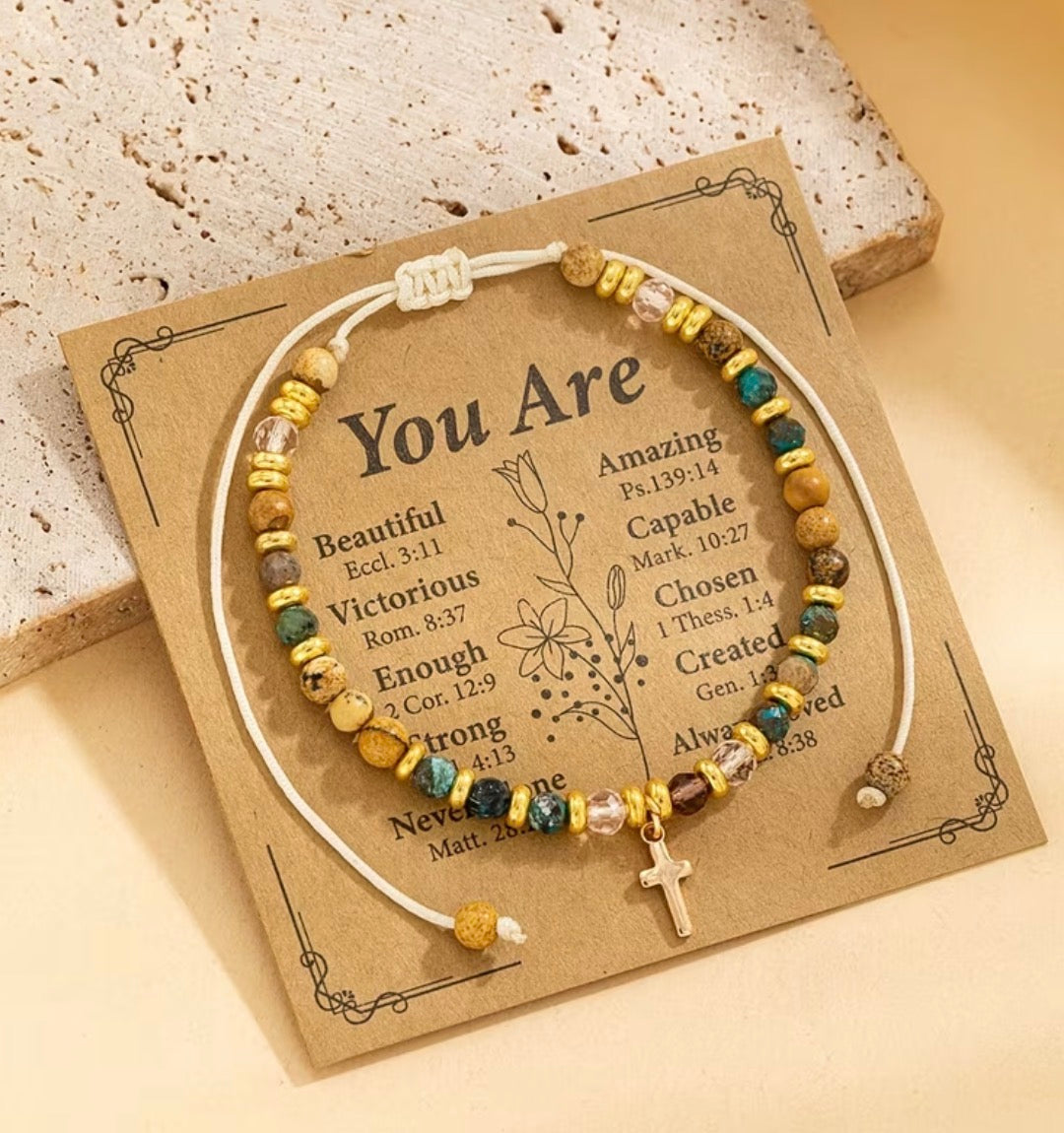 Retro Bohemian Natural Stone Cross Bracelet