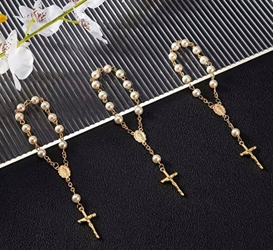 Pearl and Gold Mini Rosary Pocket Charms