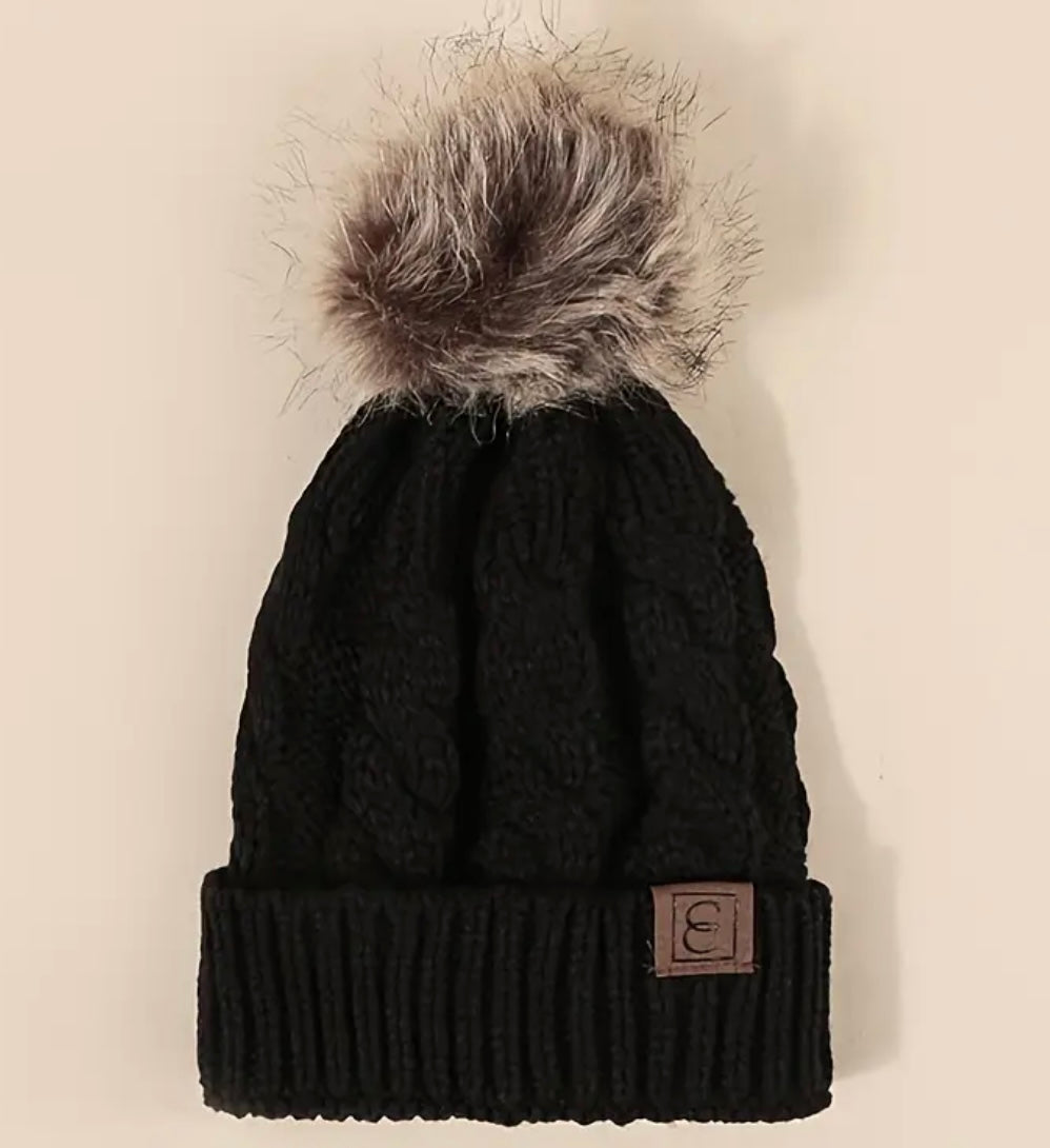 Ribbed Knit Beanie With Pom Pom
