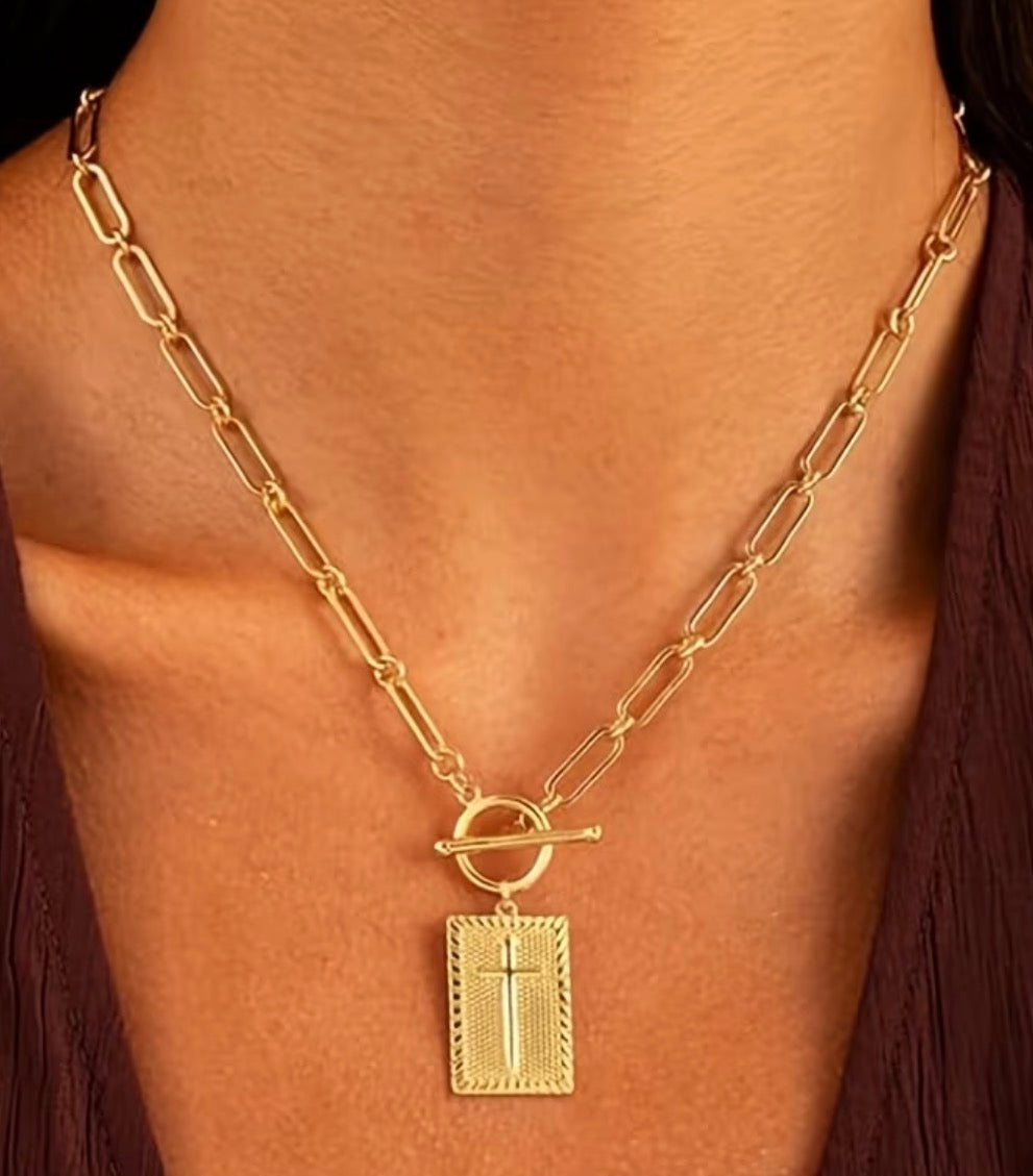Paper Clip Cross Necklace