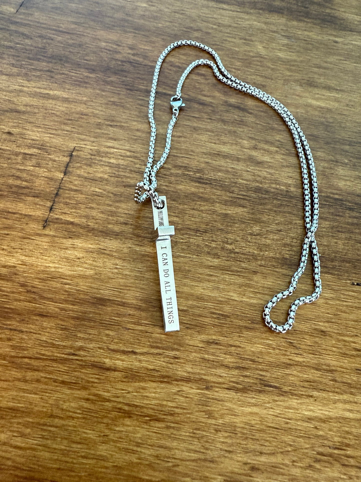 Philippians 4:13 Stainless Steel Cross Necklace