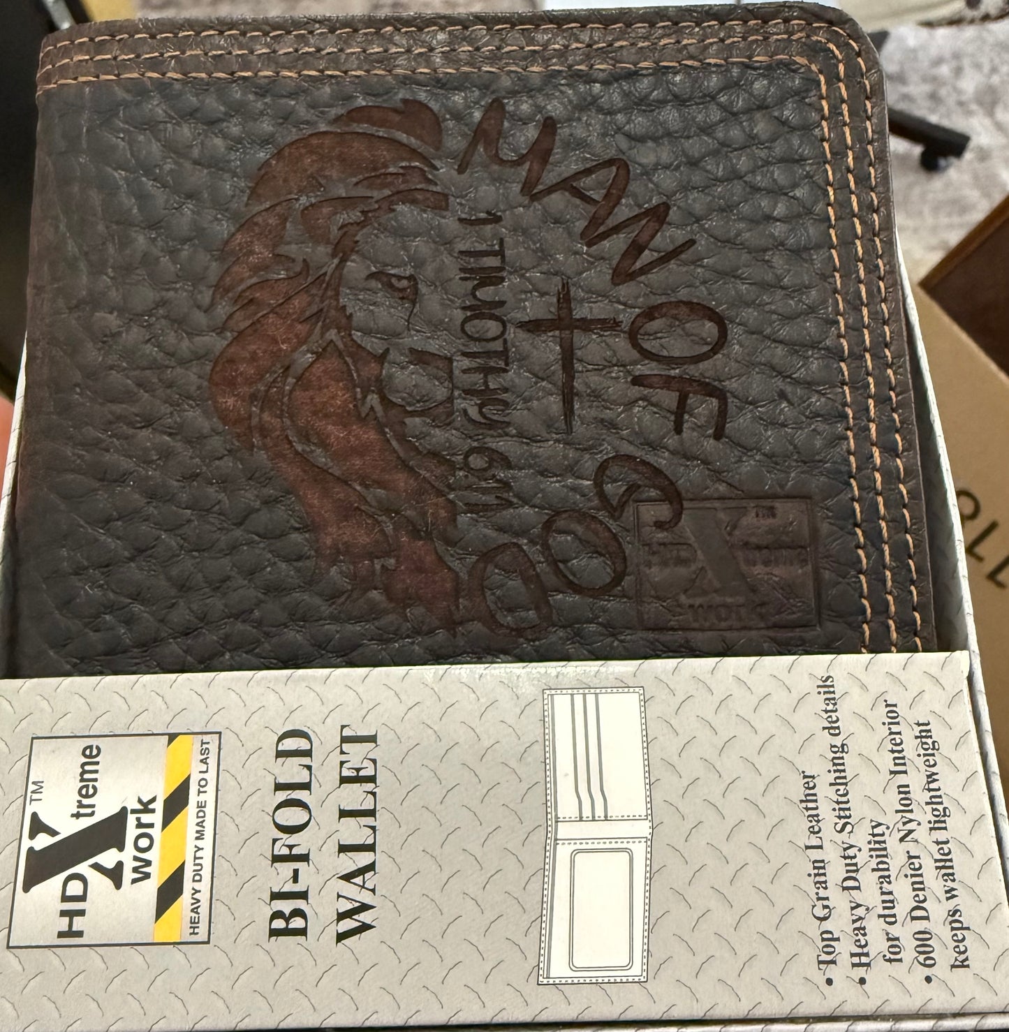 Men’s Custom Engraved “Man of God” Heavy Duty Leather Wallet