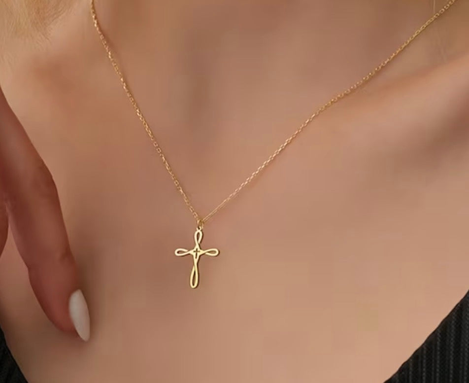 Elegant Stainless Steel Loop Cross Pendant Necklace